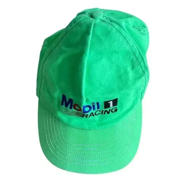 Vintage 80s 90s Mobile 1 Racing Snapback Hat Cap Neon Green Stange Made in USA - Picture 3 of 9